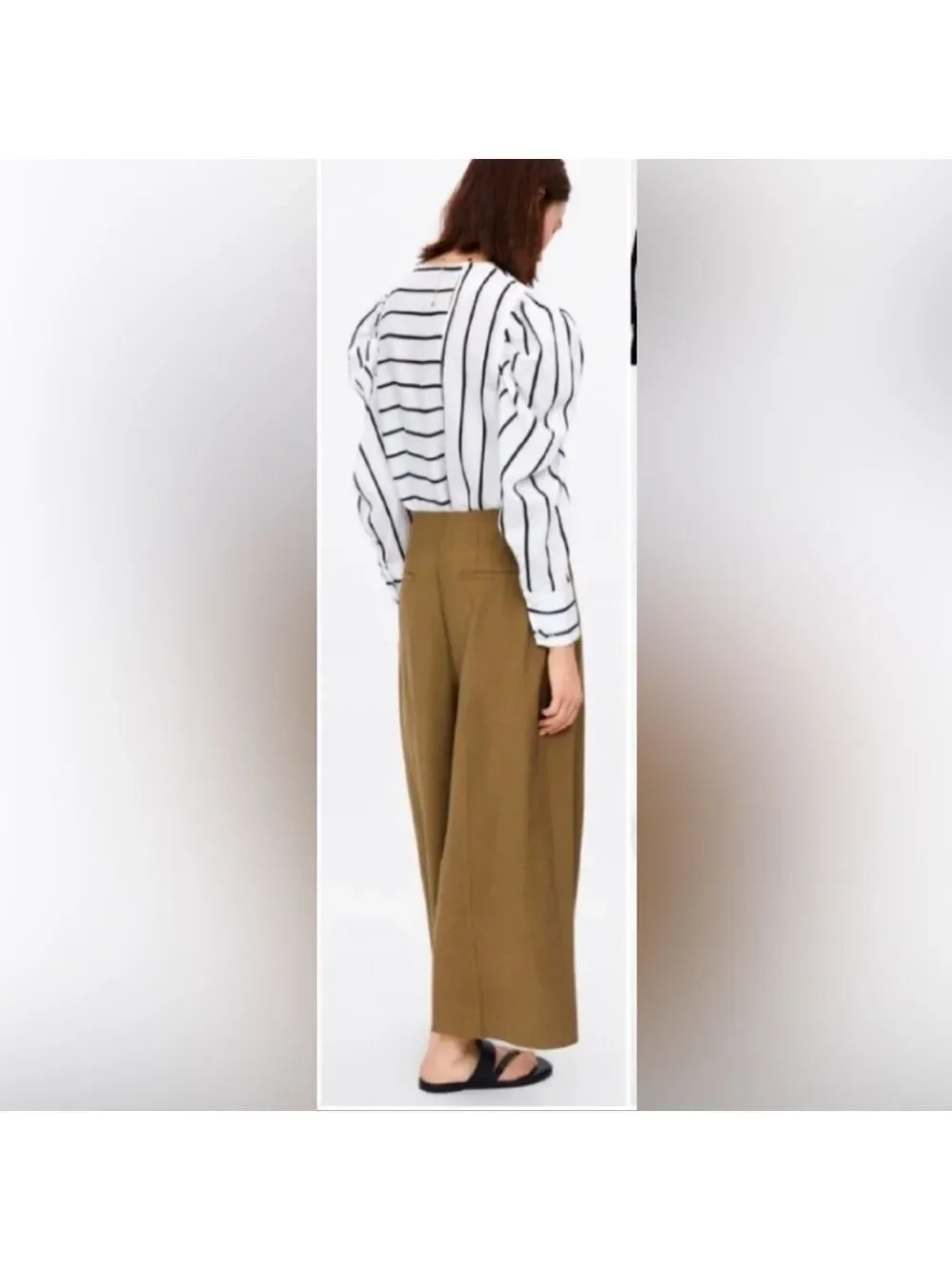 Nwt Zara Black White Stripe Long Puff Sleeve Top SZ S